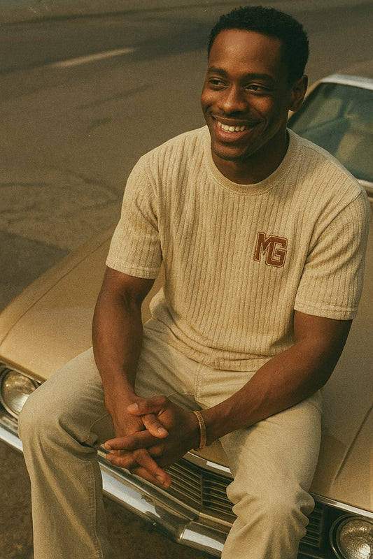 Beige-Colored Velvet Tee-Shirt For Men